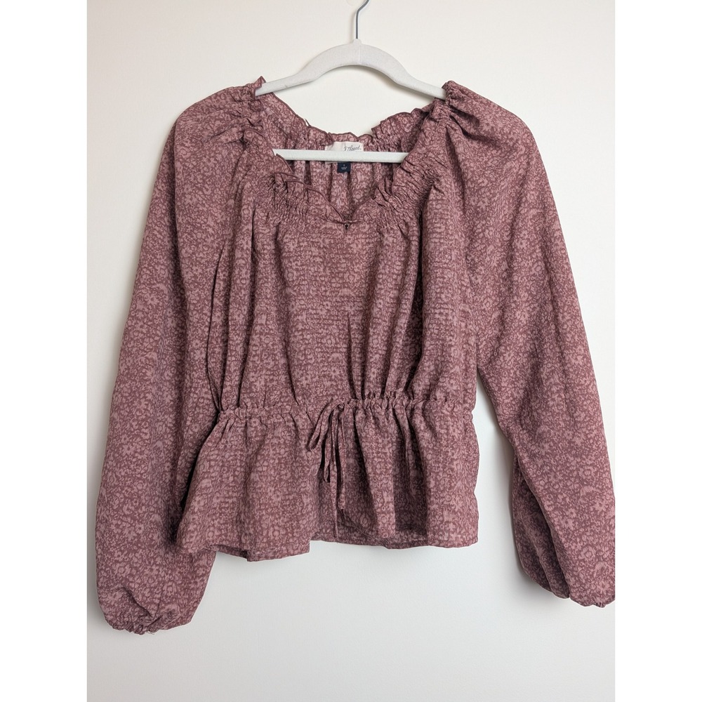 Universal Thread Womens S Mauve Floral Long Sleeve Balloon Sleeve Blouse